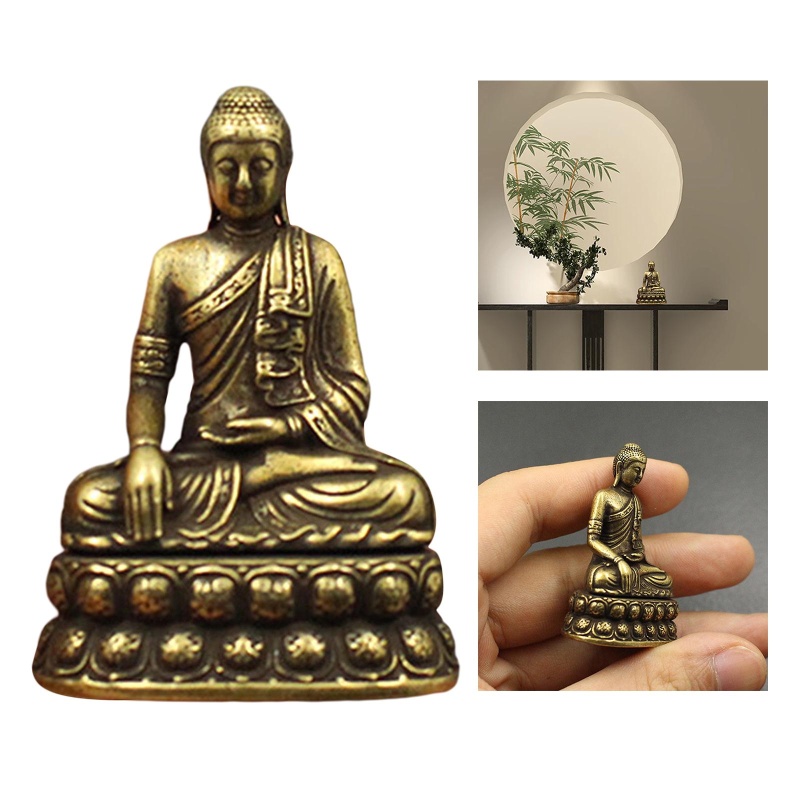 Vintage Brass Sitting Buddha Figurine Small Sakyamuni Statue for Collection Journey Worship Antique Home Desktop Decor