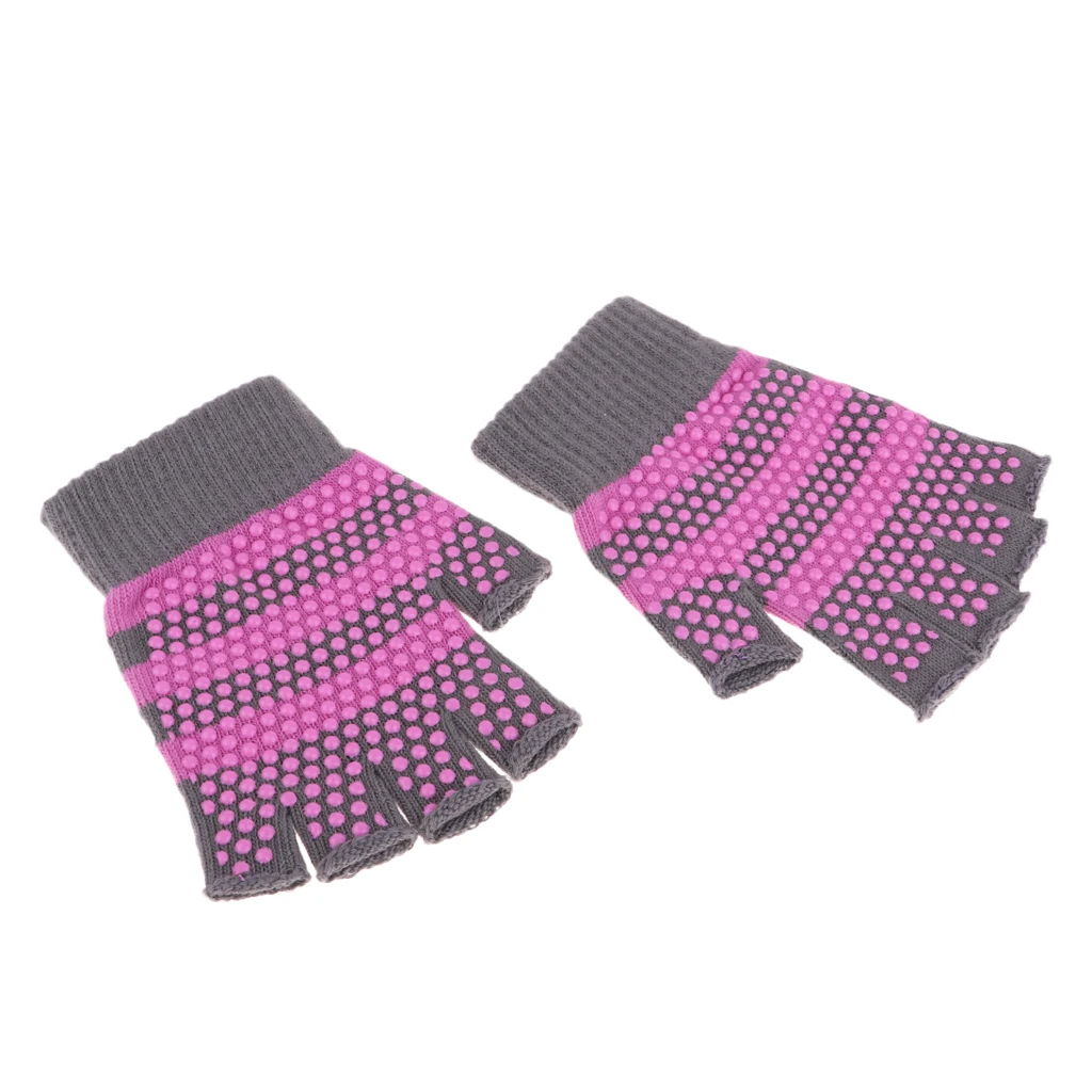 Anti-Slip Cotton Yoga Gloves Fitness Workout Half Finger Glove for Women Men Purple Pink Black Fushia Pink