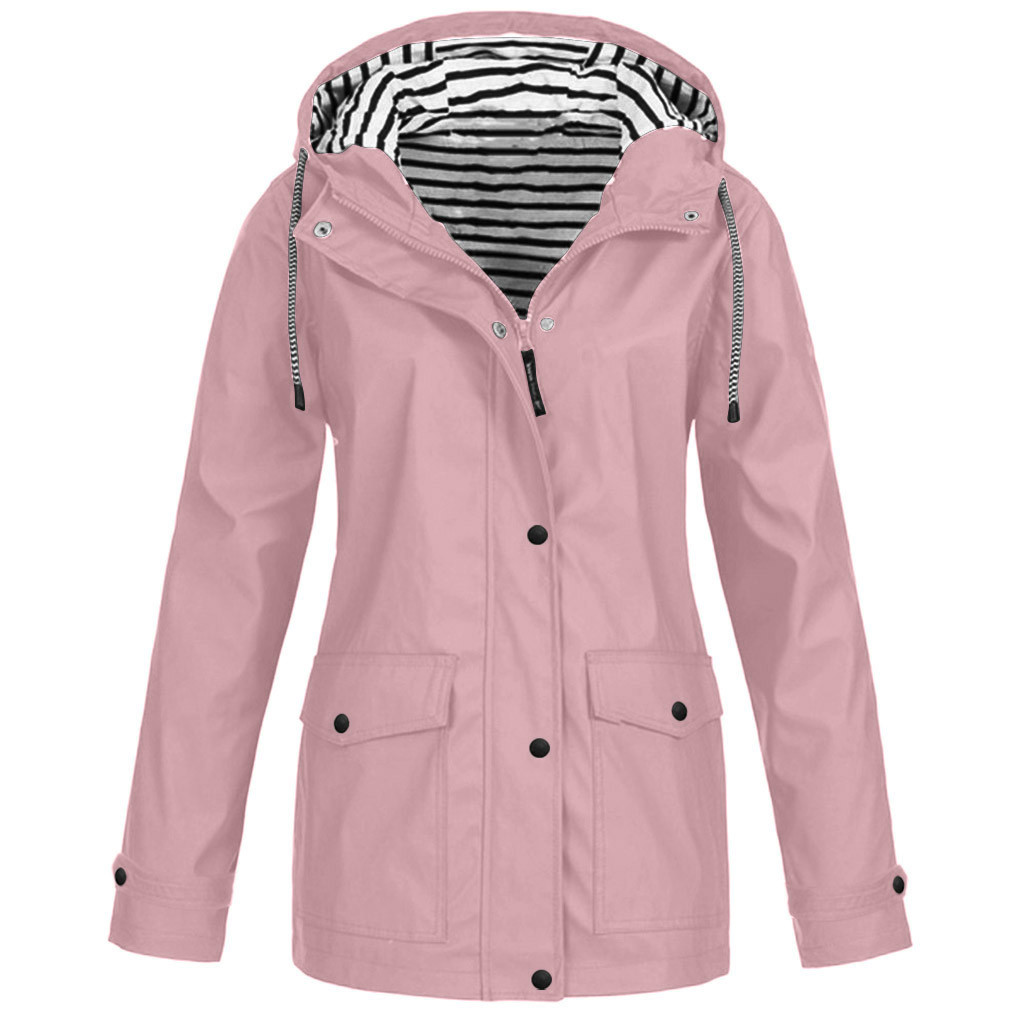 Women Solid Rain Jacket Outdoor Plus Size Waterproof Hooded Raincoat Windproof New Warm Jacket Windproof Outdoor Chaqueta