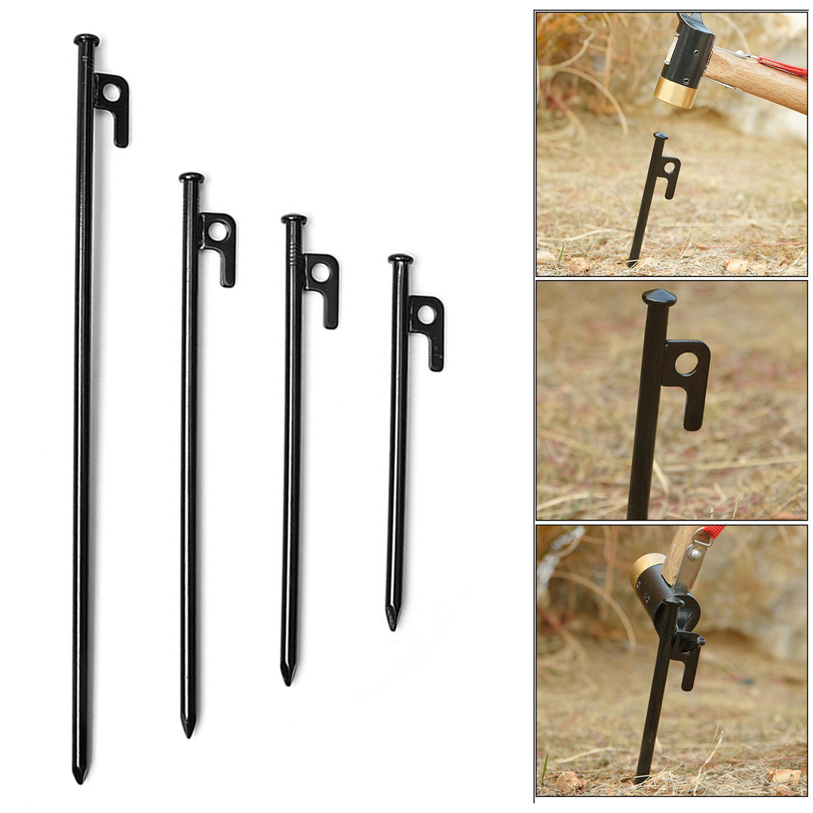 4 Pieces Multiuse Heavy Duty Tent Stakes Metal Anchor Tarp Pegs Canopy Nails Trip