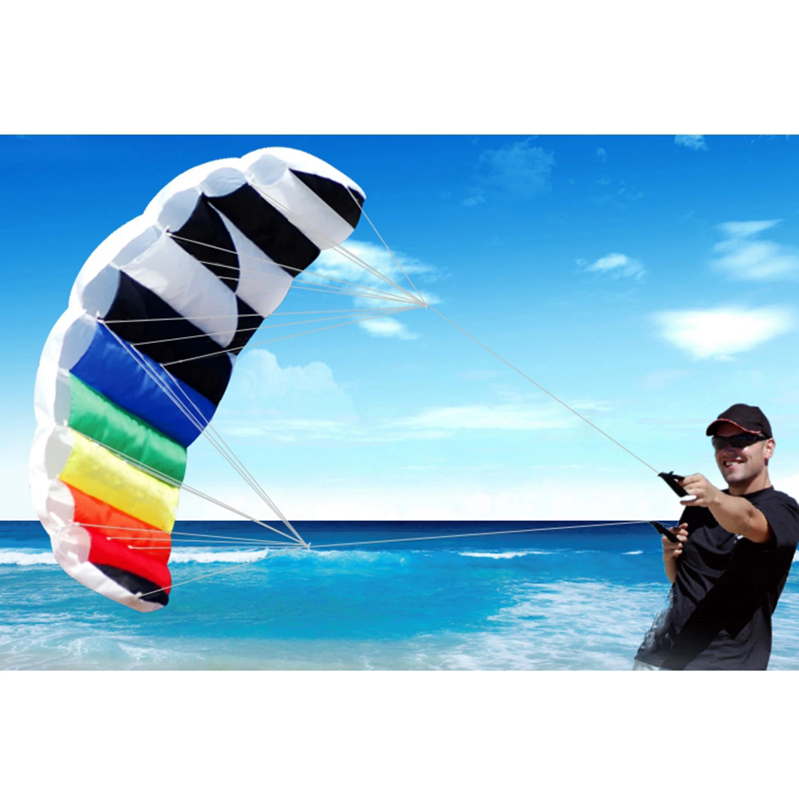 Dual Line Stunt Parafoil Kite Summer Beach Kite Surfing Surfboard Inflatable Kitesurfing Trainer Fly Kite Wing for Water Sport