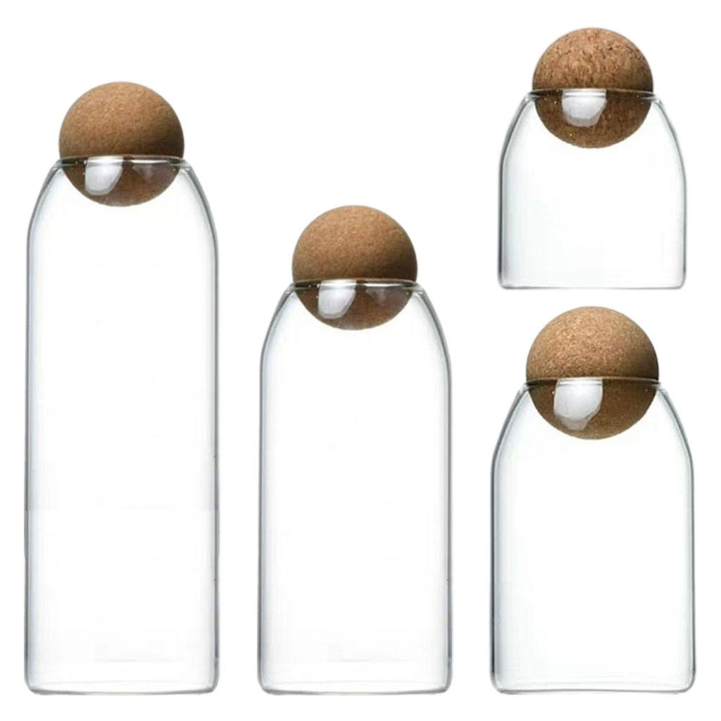 Clear Cork Borosilicate Glass Bottle Storage Sealing Jar Food Candy Coffee Bean Jar Canister Reusable