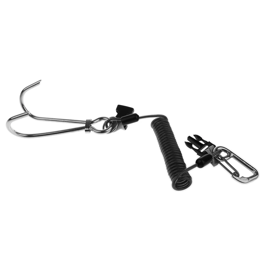 Safe Scuba Diving 316 Stainless Steel Double Hook with Spiral Coil Lanyard for Snorkeling Boating