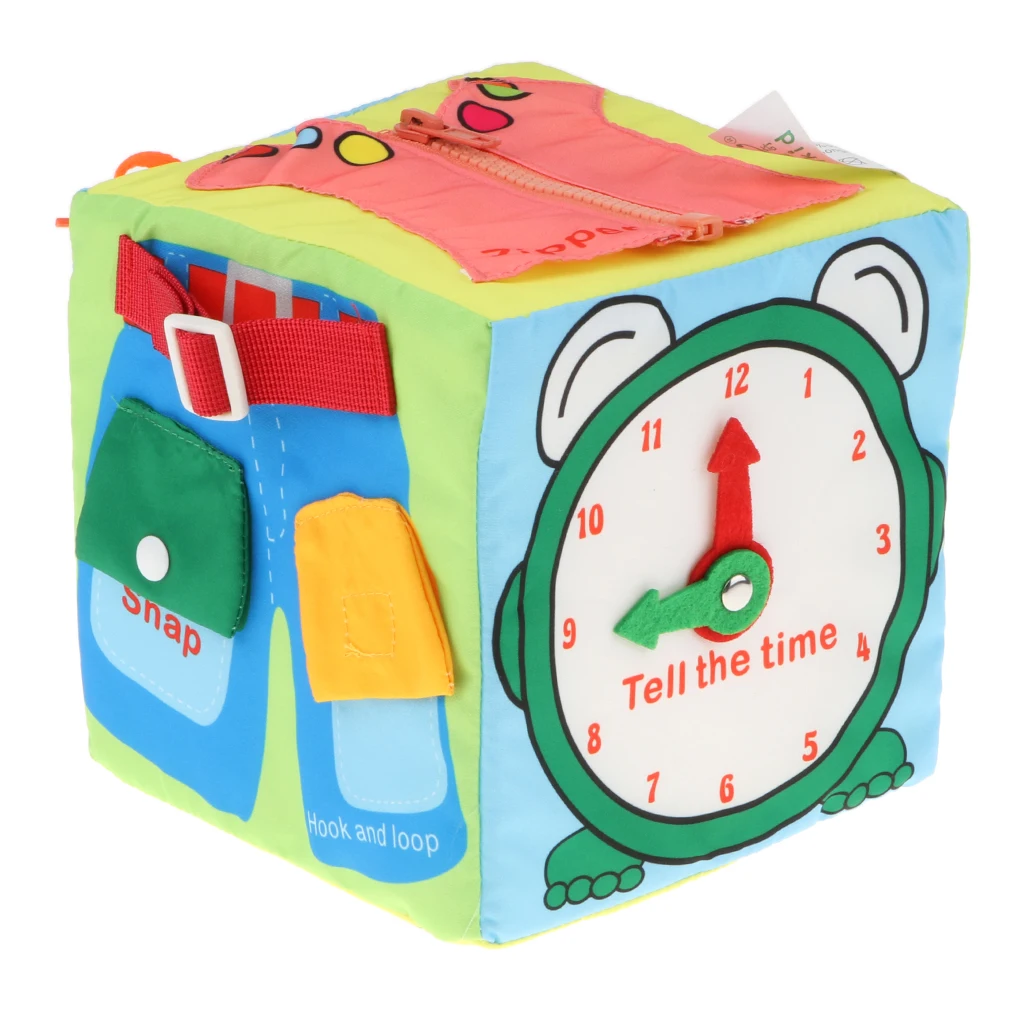 Montessori lernen Baby 6 Puzzle Cube Spielzeug Zip Snap Button Schnalle 