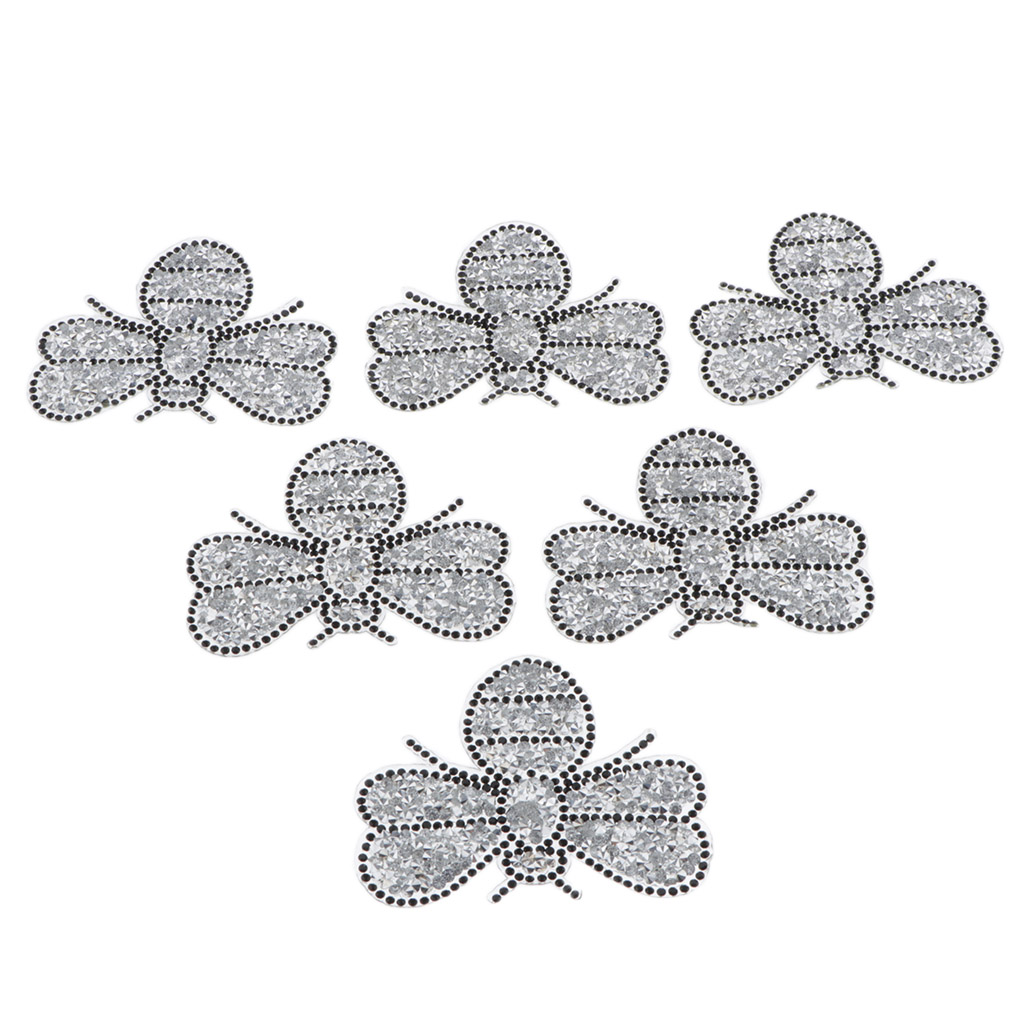 6pcs Bee Design Iron on Crystal Patch for Bag Backpack Pants Sweater Sticker