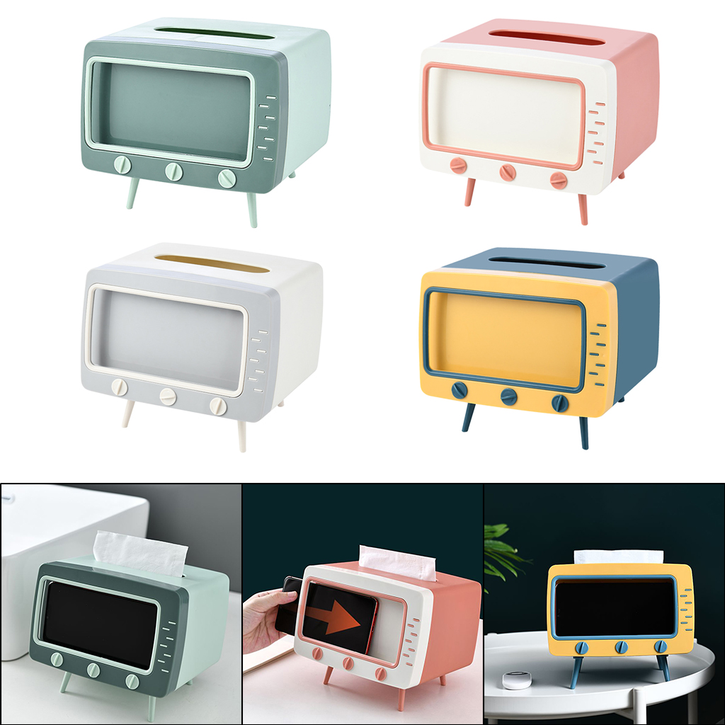 Creative 2 in 1 Multifunctional TV Tissue Box Mobile Phone Stand Holder Storage Case Organizer for Home Bedroom