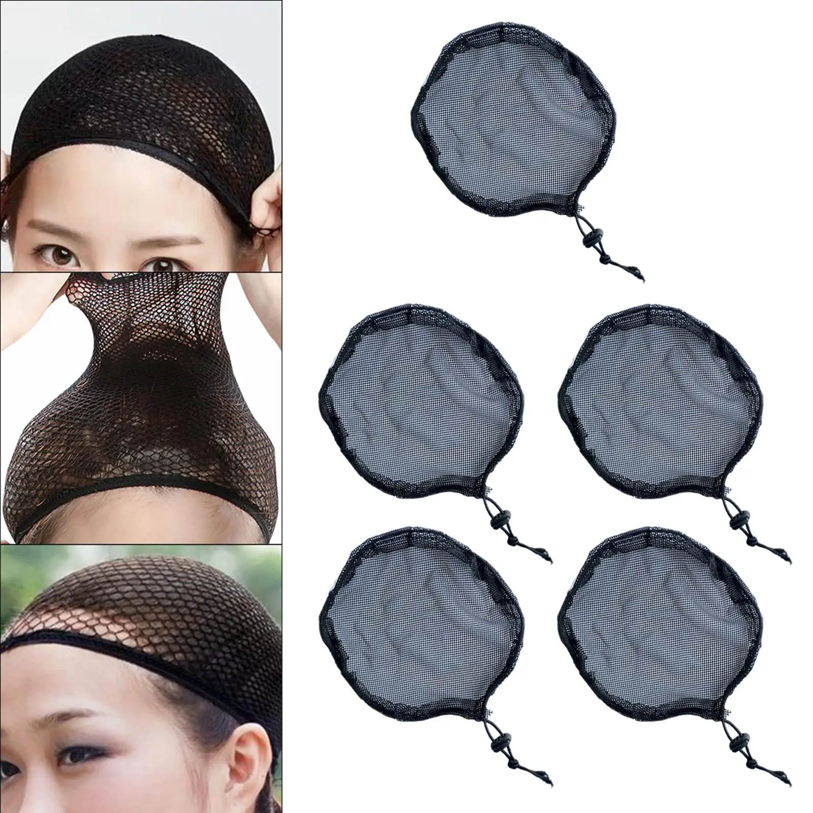 5Pcs Wig Caps Liner Weaving Closed End Nylon Lace Elastic Fishnet Mesh Stretchy Hair Net for Halloween Cosplay Kids Women Men