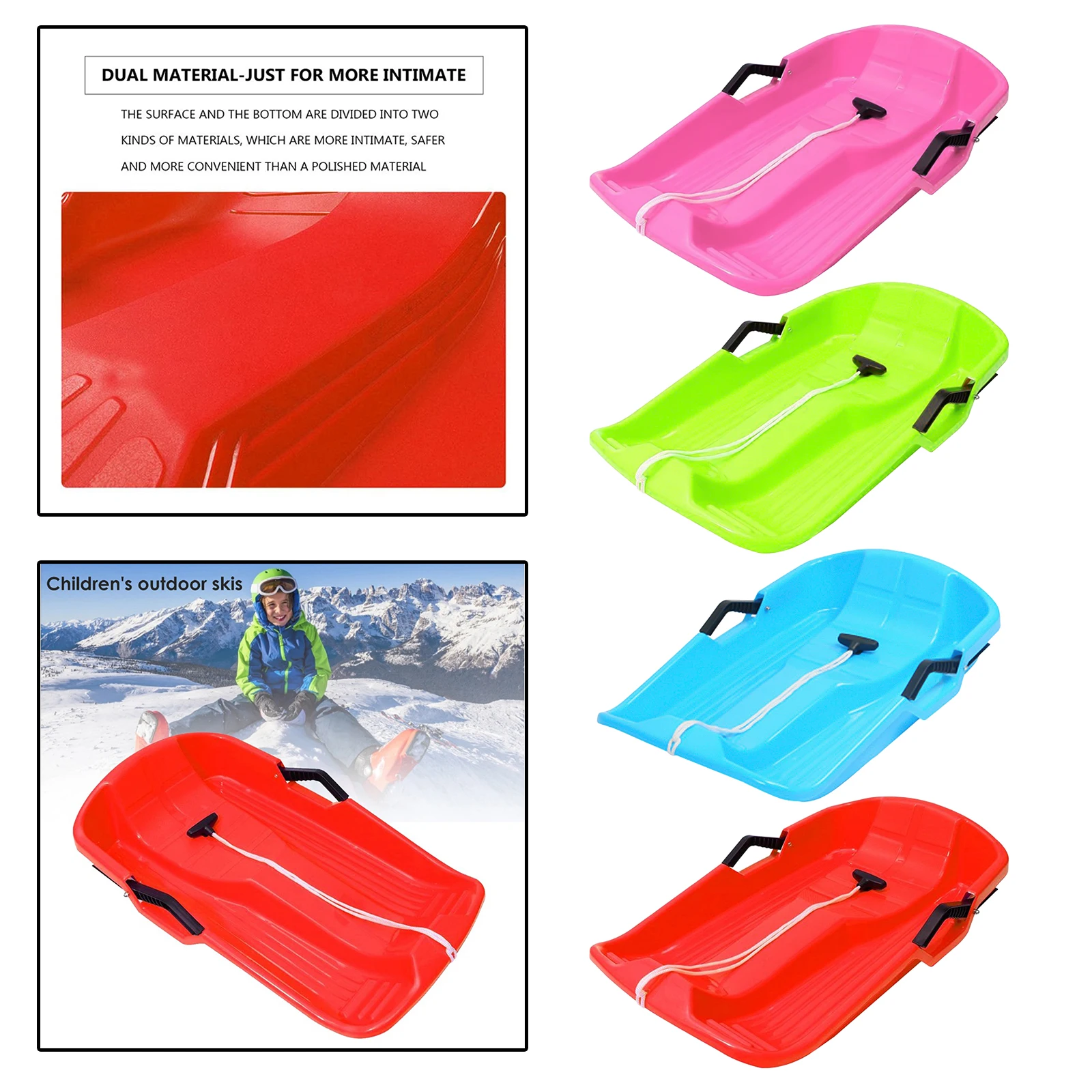 GMWD 2Pcs Snow Sled Board Outdoor Sand Grass Sleigh Slider for Grass Sand Snow Sledge Skiing Board Portable Snow Toboggan Sled Winter Sport Snow Slider for Kids and Adults 