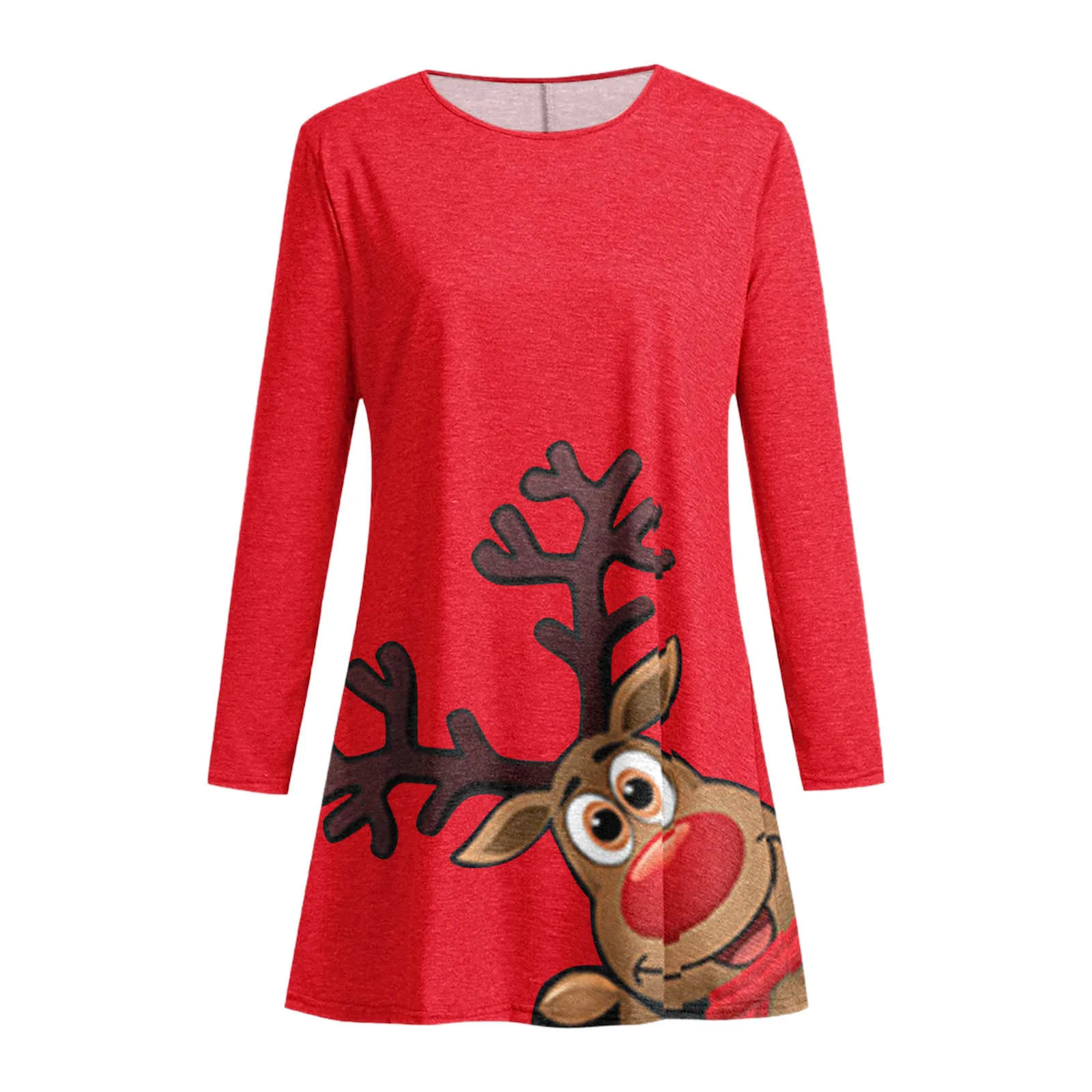 Christmas Women Dress  Reindeer Santa Fashion Printed Winter Casual Long Sleeve For Party Night Occasions 