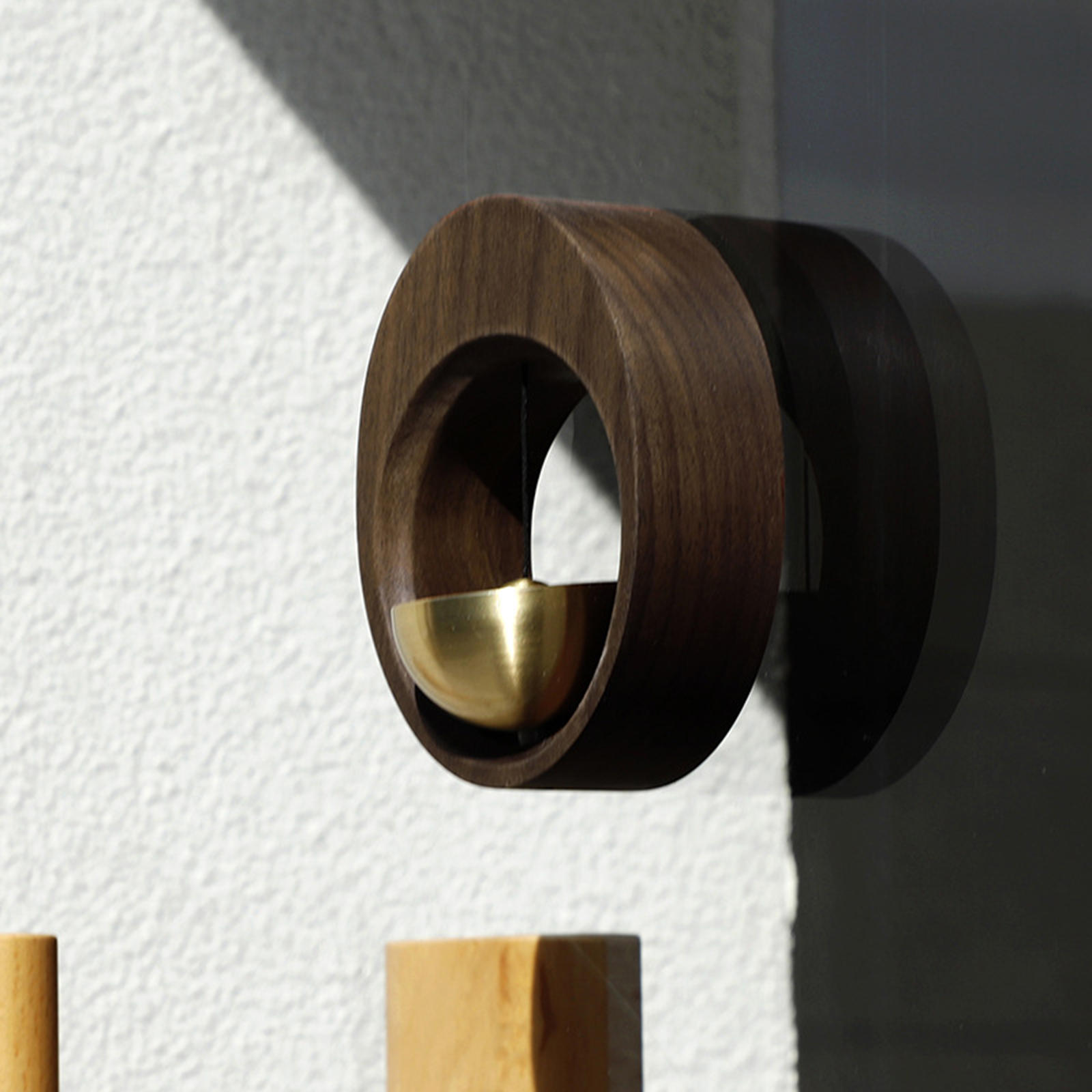Oval ShapeDoorbell Windchime Magnetic Relaxing Wooden Brass Handmade Ornament Creative for Home Patio Entrance Store Decoration