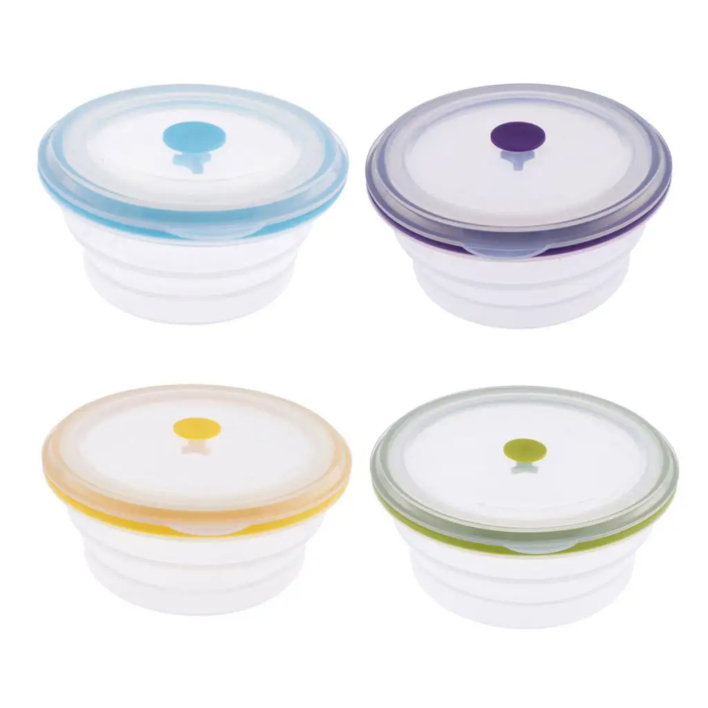 1pc Collapsible Silicone Portable Lunch Bowl Round Folding Box Food Storage Container Organizers Camping Bowl Random Color