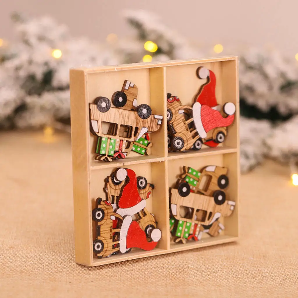 12 PCS Wooden Christmas Tree Hanging Ornaments Christmas Decoration Gift Wooden Pendants Craft DIY Home