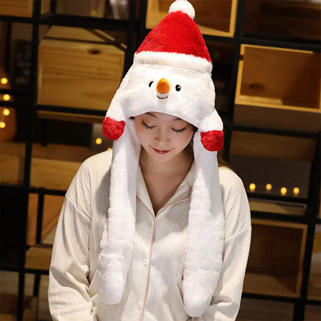 Cute Ear Moving Christmas Hat Jumping Hat Plush Toys Cosplay Soft Head-Wear for Holiday Dress-up New Year Festival Xmas Gift