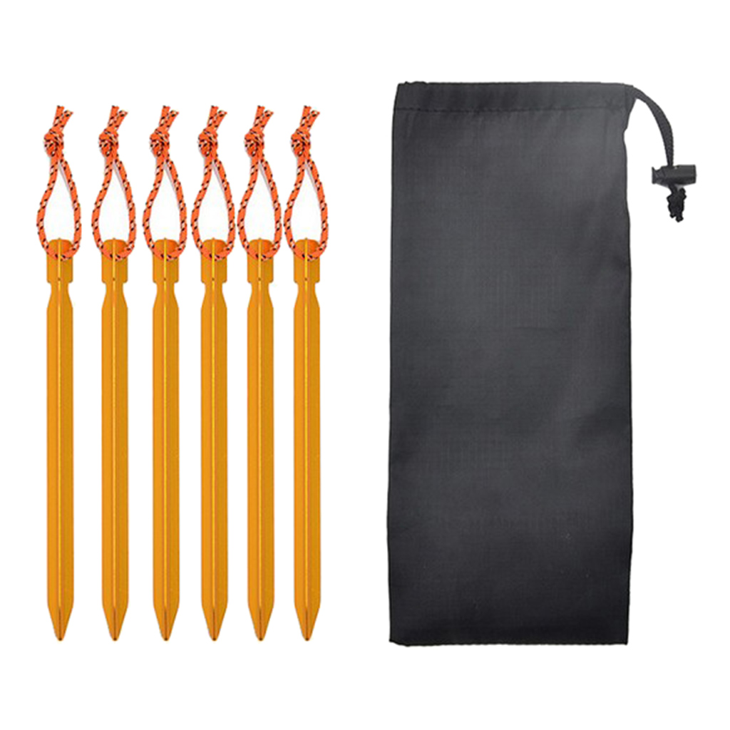 6-Pieces Tent Stakes, Aluminium Tent Nail Lightweight with Reflective Rope & Carrying Pouch