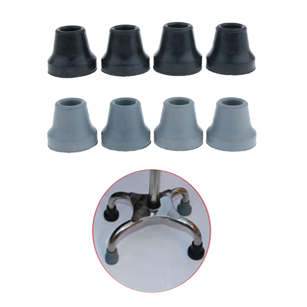 4pcs Soft Rubber Tip For Cane Walking Stick Crutch Chair 5/8 inch Black Gray