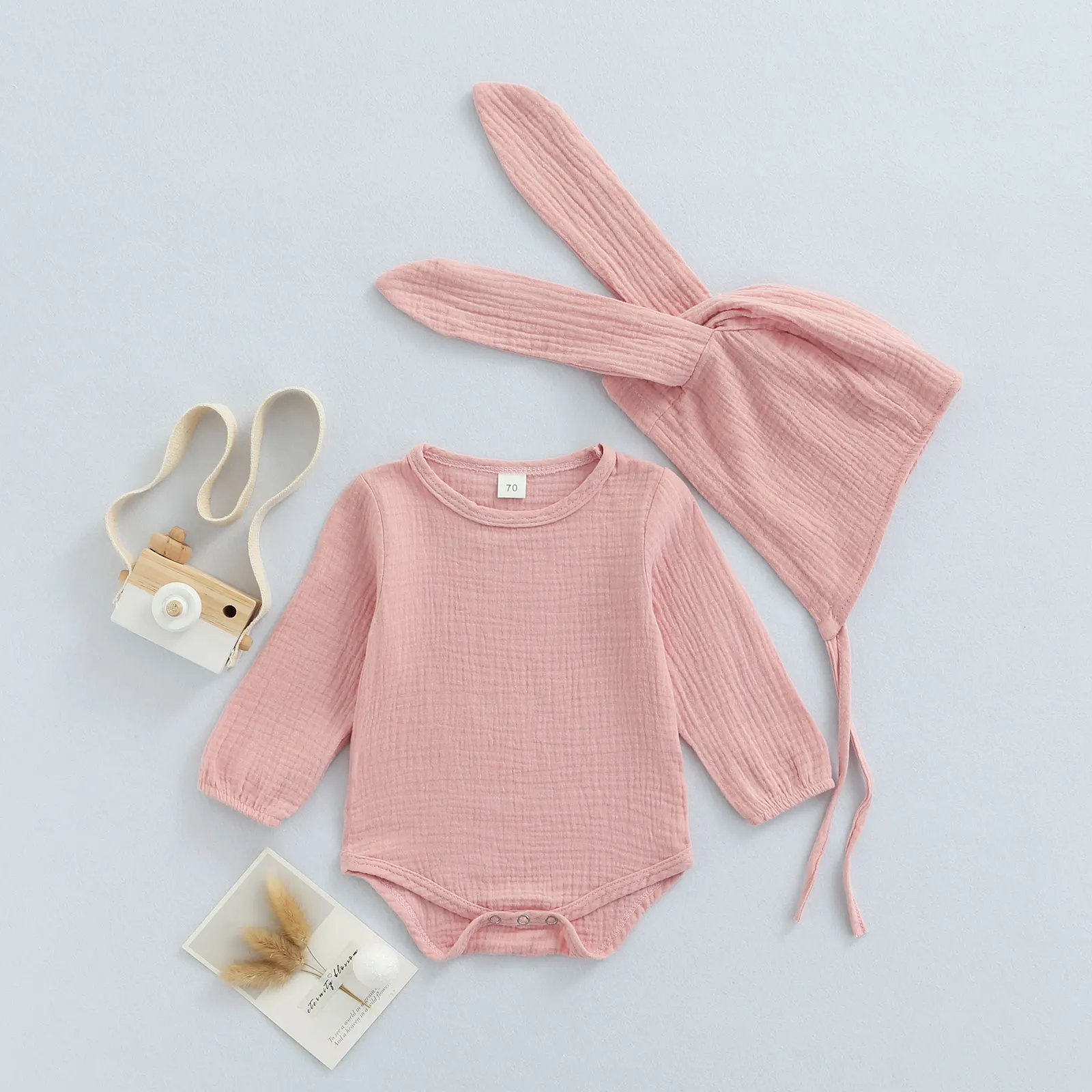 Ma&Baby 3-24M Newborn Infant Baby Boys Girls Bunny Romper Long Sleeve Jumpsuit + Long Ear Hat Autumn Spring Easter Clothes D84 Baby Bodysuits made from viscose 