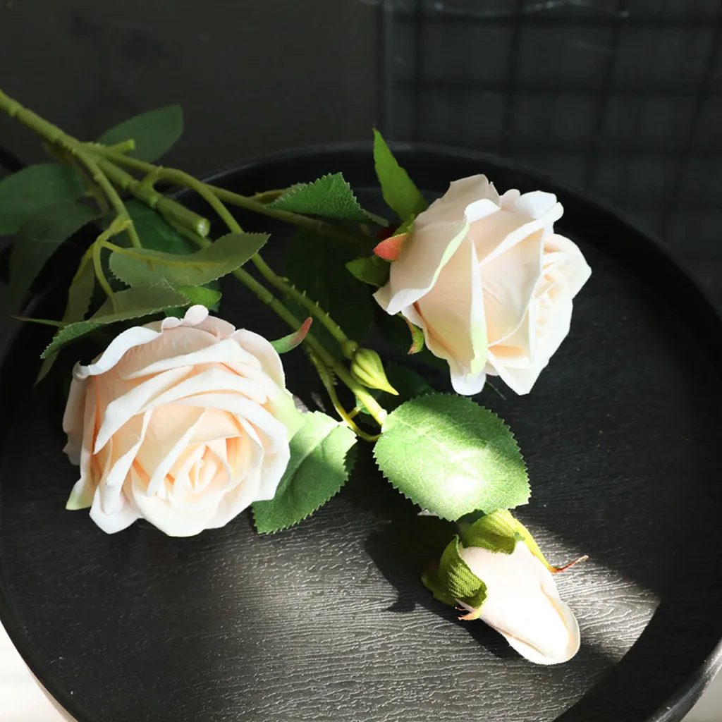 1pcs Flannel Pearl Rose Artificial Floral Home Decor 56cm 3 Head Fake Rose Flowers Wedding Bouquet Mariage Flores Decorativas