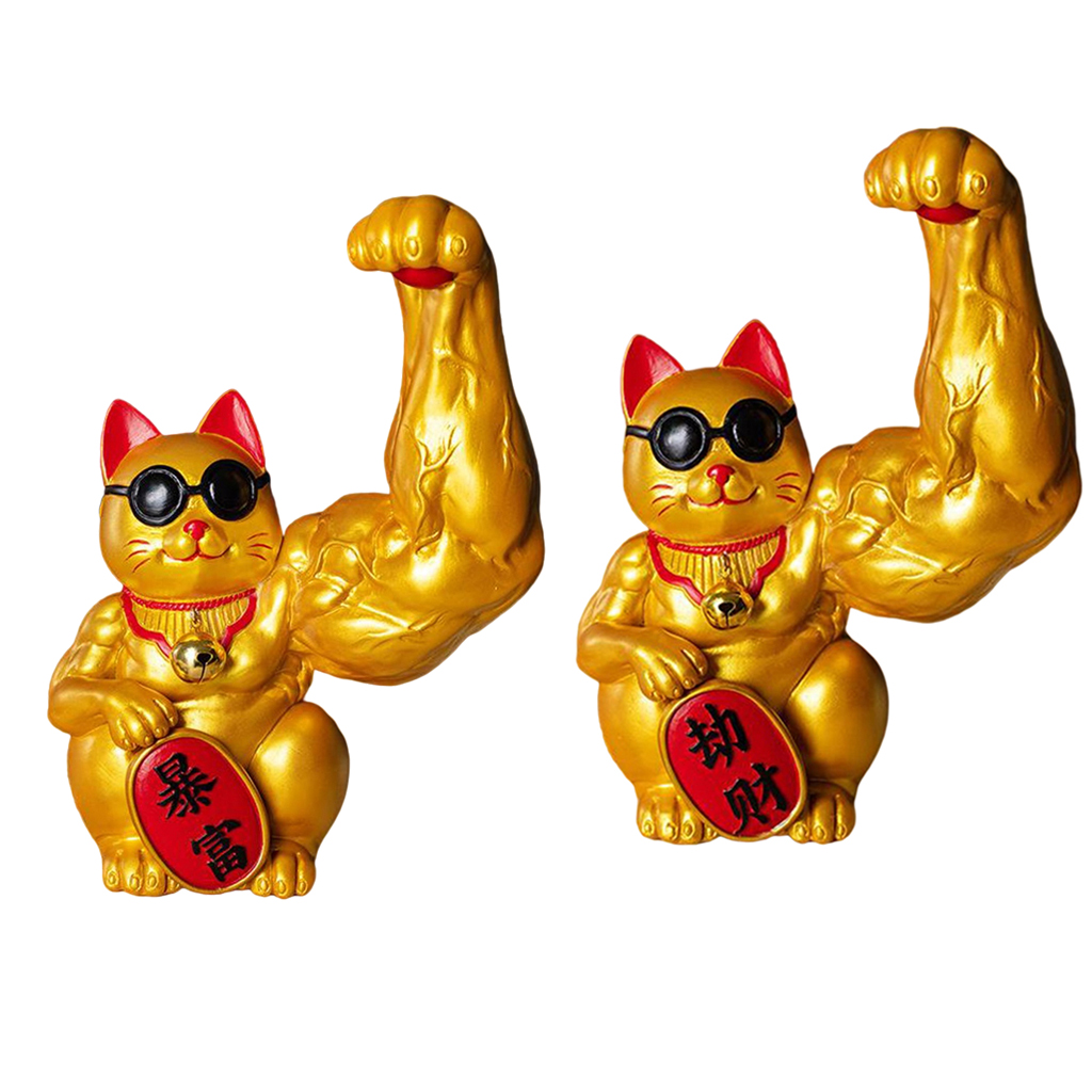 Resin Big Arm Lucky Cat Animal Figurine Market Shop Welcome Cat Money Lucky Fortune Tabletop