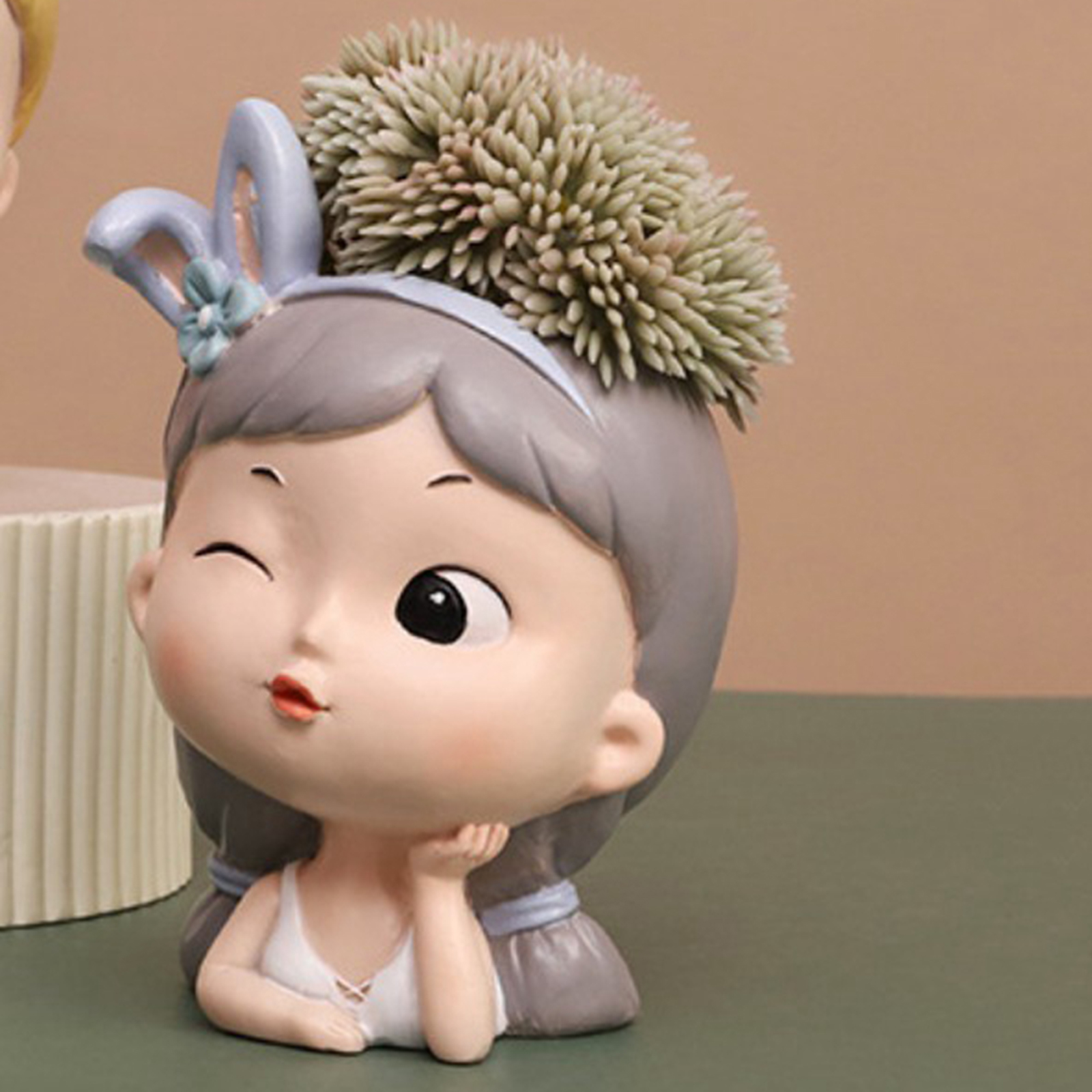 Cute Girl Succulent Planter Pots with Drainage Hole, Large Bonsai Pots Decorative Cactus Pots Flower Container Decoration