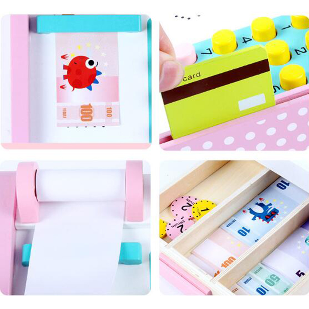 Wooden Cashier Toy Cash Register Play Set, Role Play Set for Children