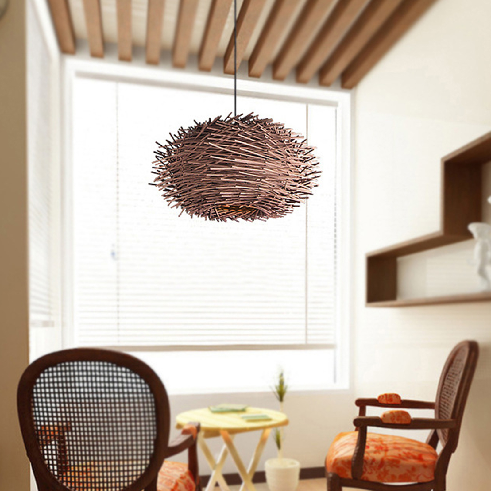 Rustic Lamp Shade Weave Hanging Lighting Rattan Ceiling Lamp Chandelier