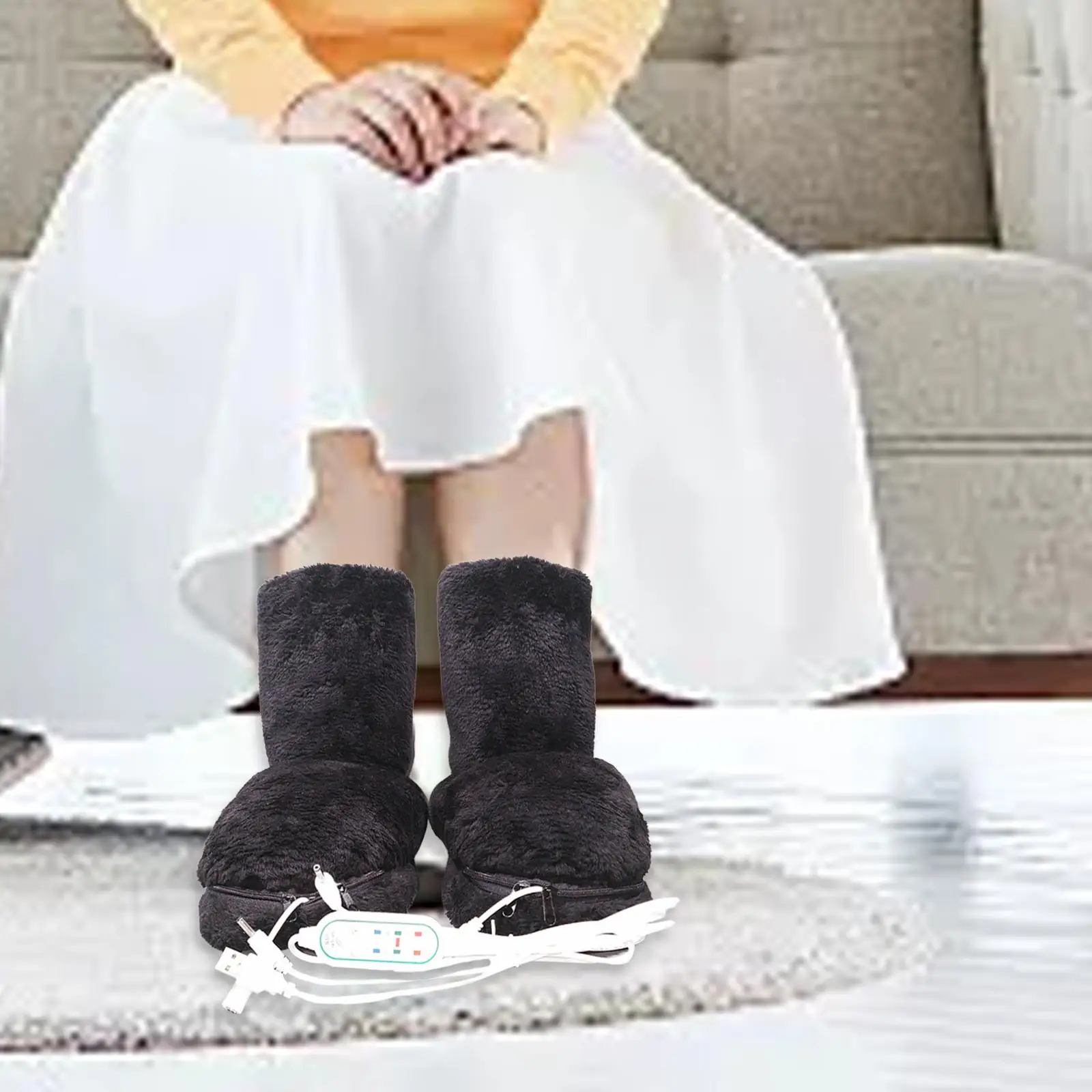 USB Foot Warmer Washable Heated Shoes USB Charging Office Winter Boots Slipper