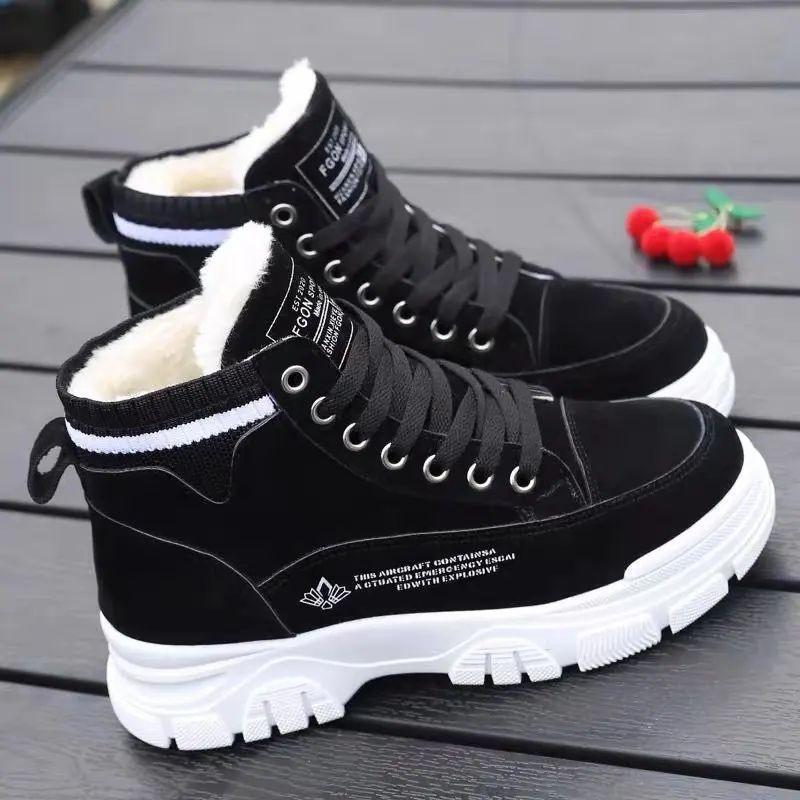Lataw Women Ankle Boots Lace up Cotton Shoes Plus Velvet Thick Winter Warm Outdoor Stylish Boots Casual Soft Work Shoes Footwear 