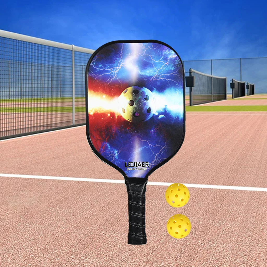 Pickleball Paddles 2 Balls PU Grip Carbon Fiber Face Portable Racquet for Beginner Gym