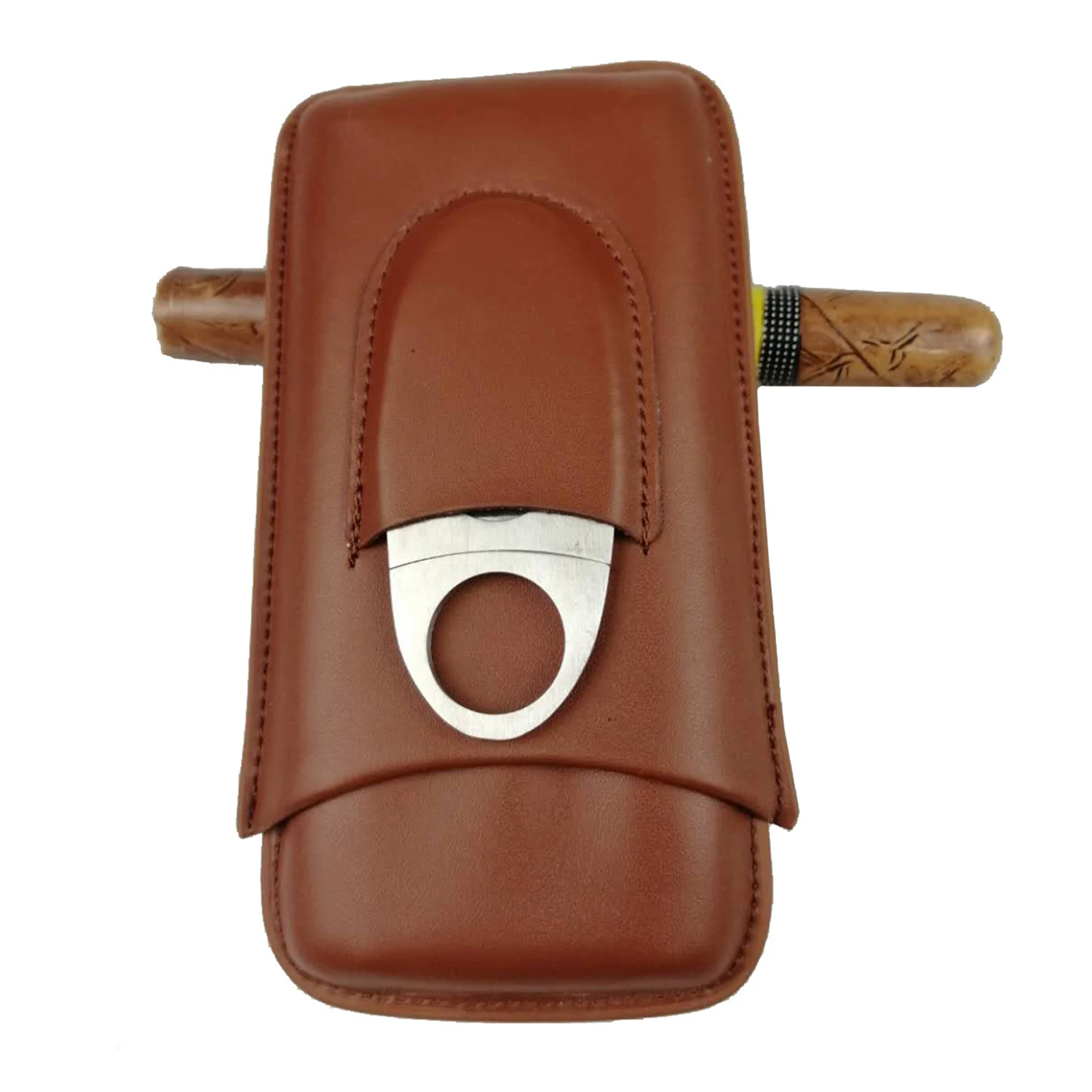 Cattlehide  Cigar Holder Storage Carrying Case Humidor W/ Cigar Cutter