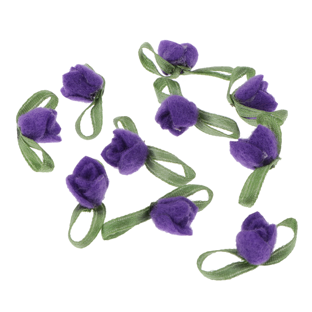10x Felt Satin Ribbon Rose Flowers Bowknot Embellishments for Wedding Party