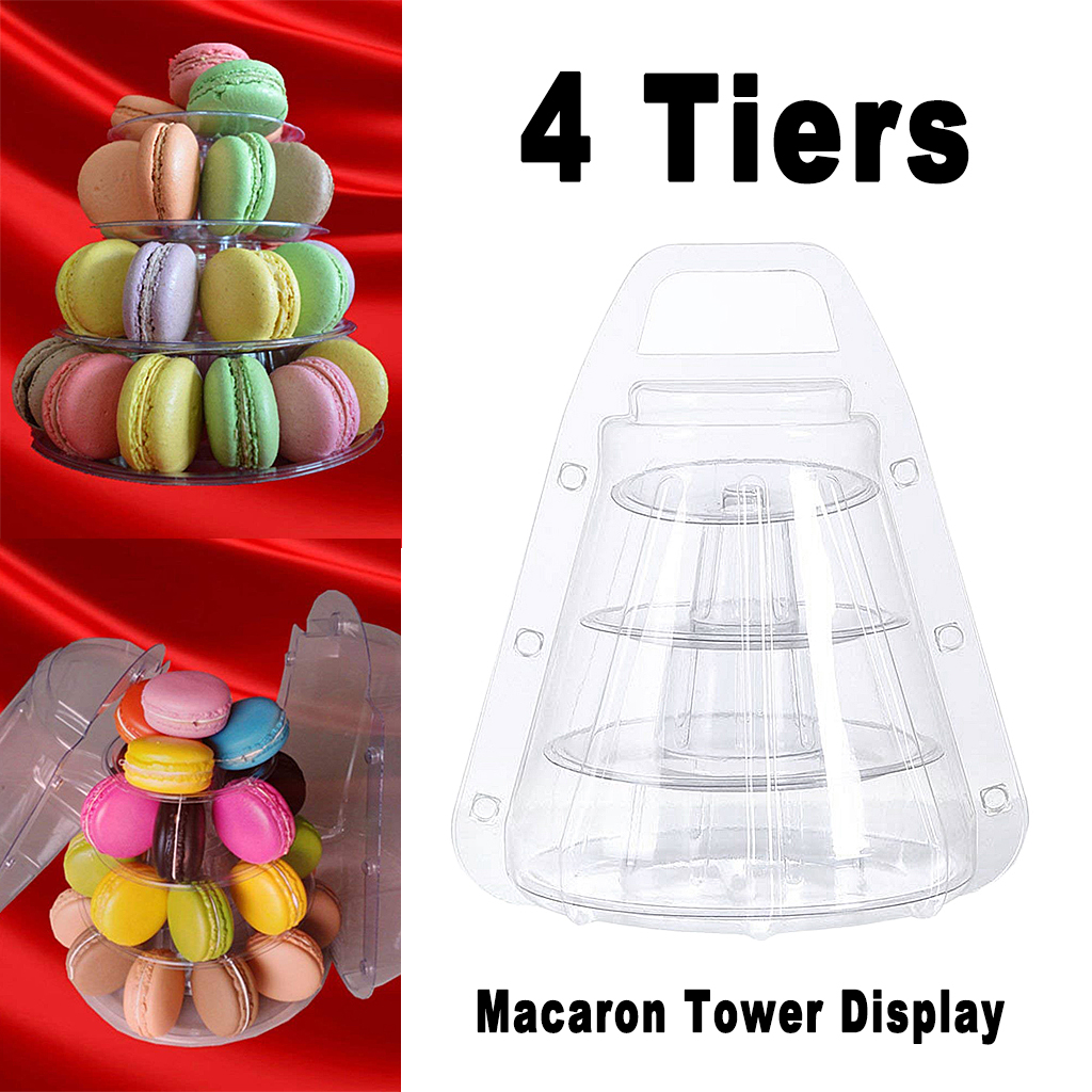 Clear 4 Tier Lightweight Plastic Macaron  Display with Carrying Case