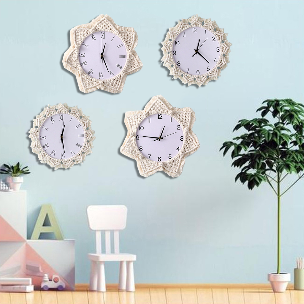 Home Hanging Wall Clock Macrame Rope Woven Non Ticking Quartz Clocks Decors