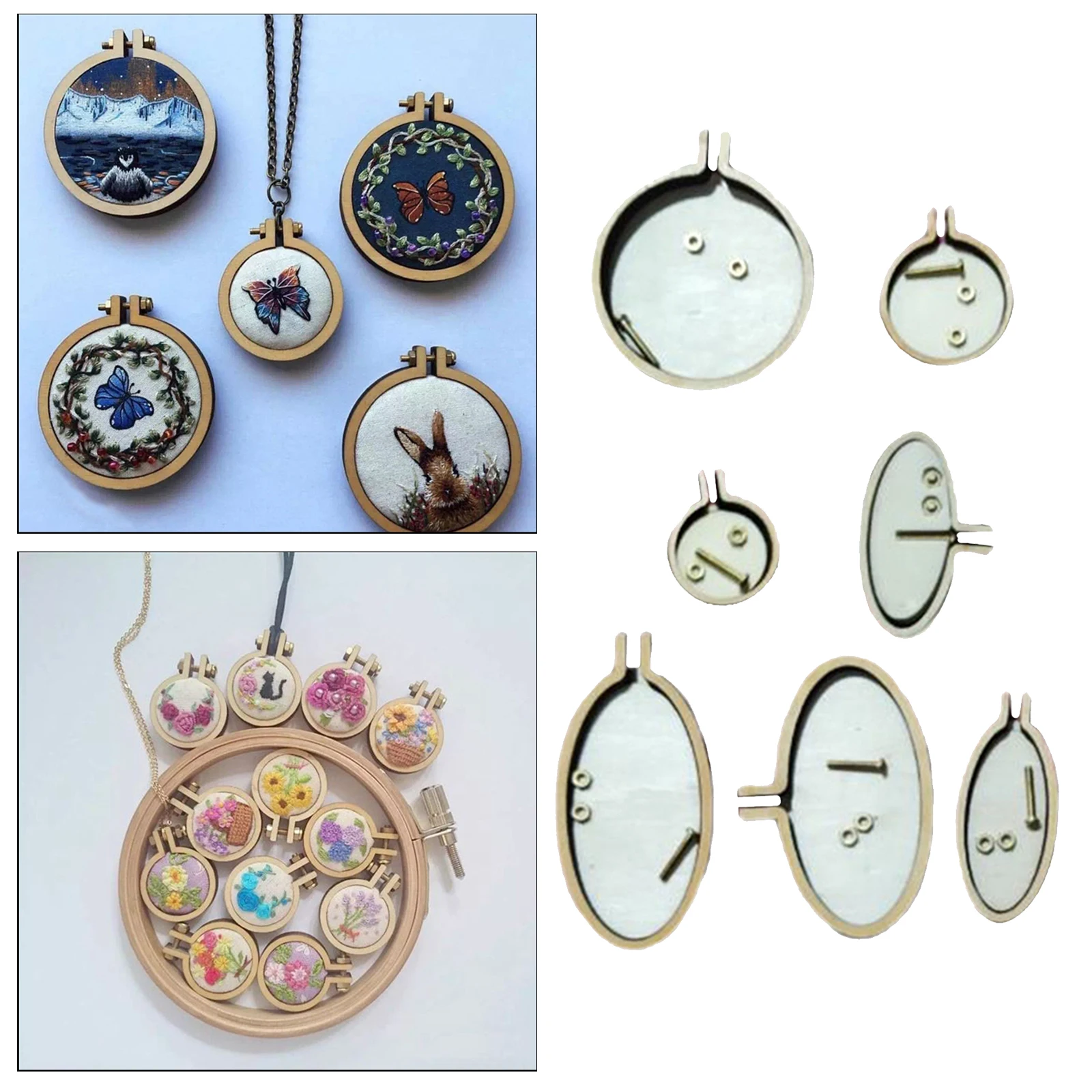 Wood Mini Embroidery Hoop DIY Handy Sewing Pendant Cross Stitch Necklace