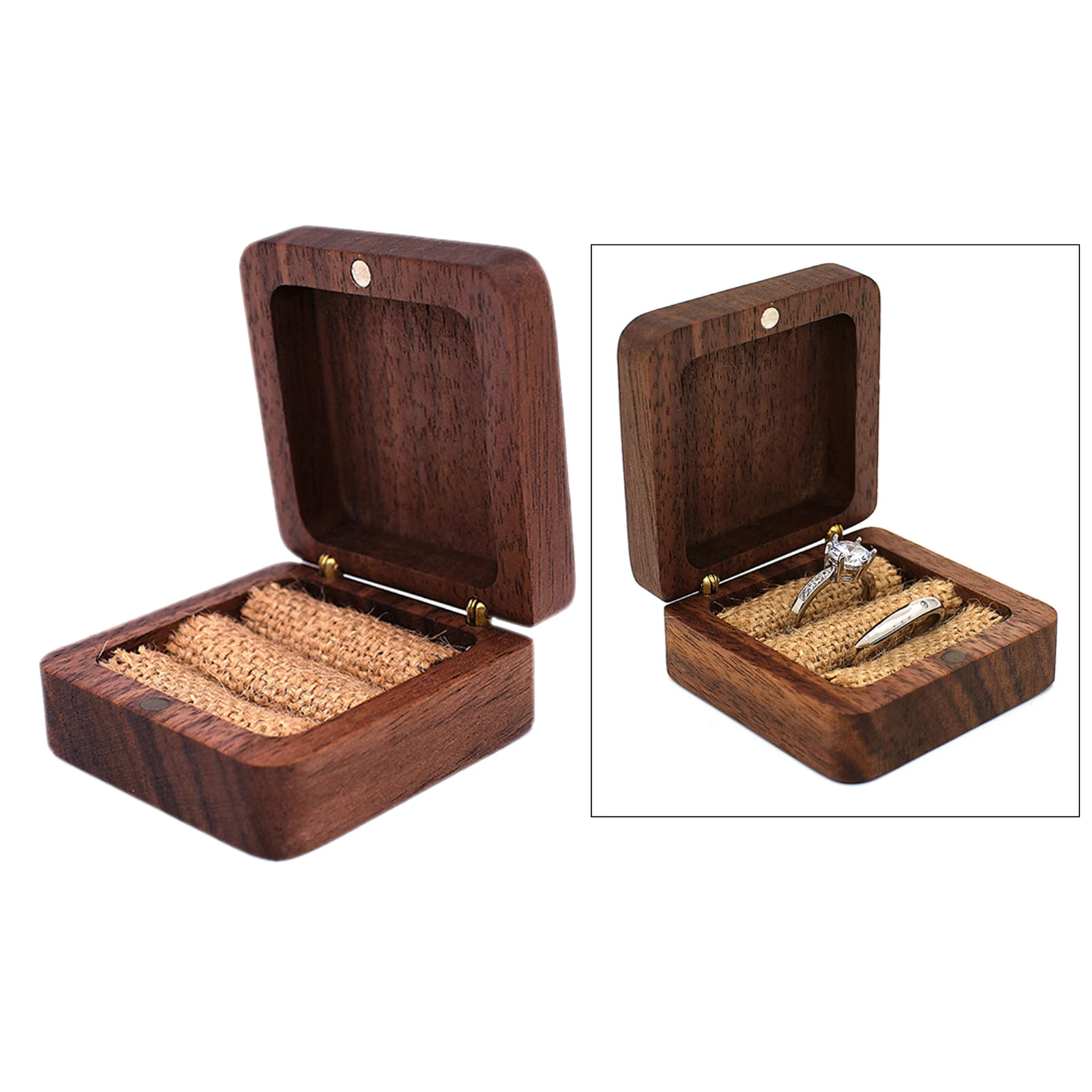 Rustic Walnut Wood Wedding Earring Rings Bearer Box Holder for Engagement and Proposals Square Gift Jewelry Box