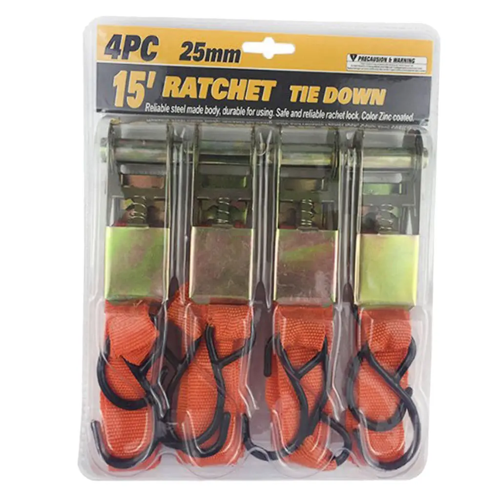 Heavy Duty Vehicle Tie Down Kit For Car Truck ATV 15Ft Ratchet Tie Downs Straps