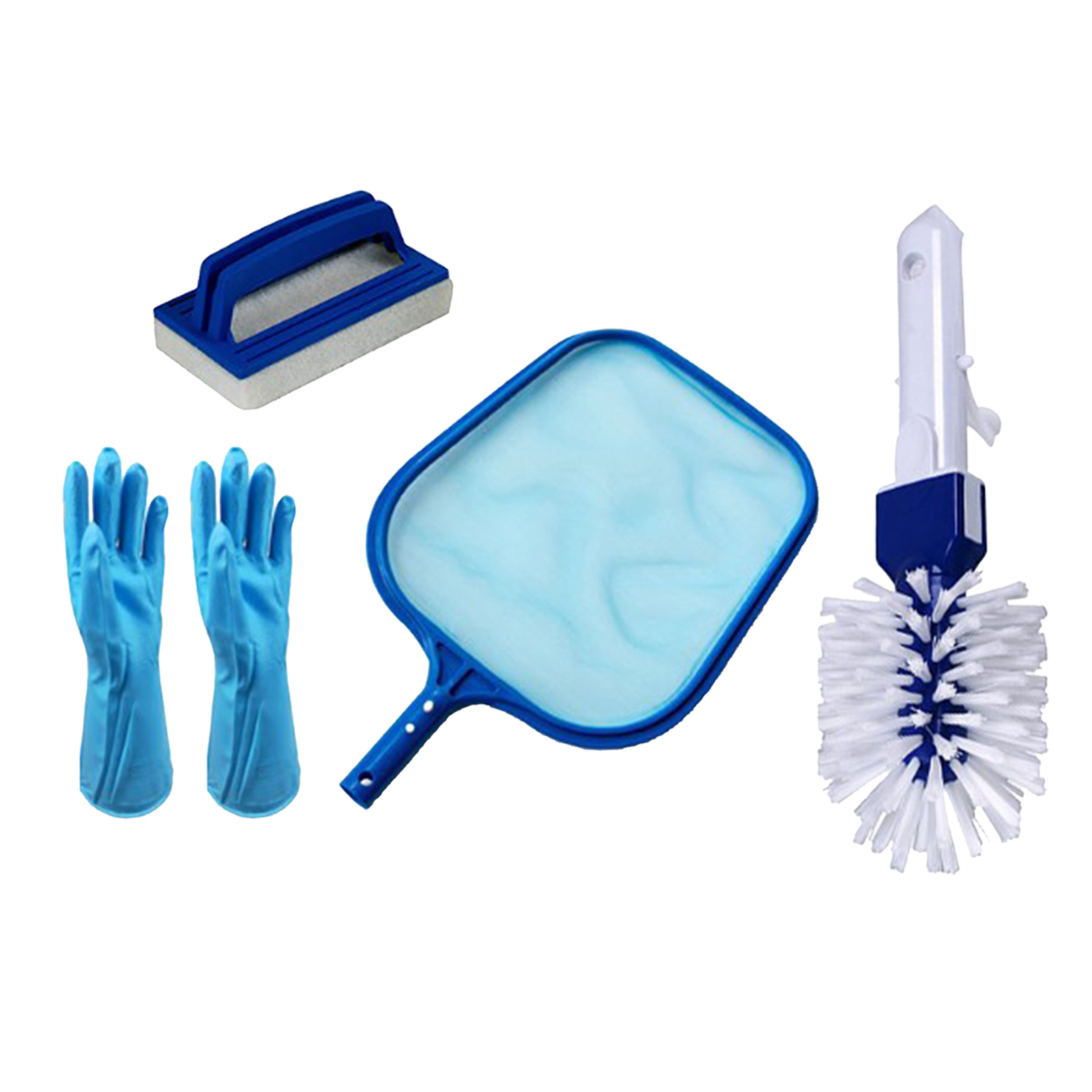 4 in 1 Swimming Pool Maintenance Cleaner Supplies Leaf Skimmer Net Kit Fits Standard Poles (Blue)