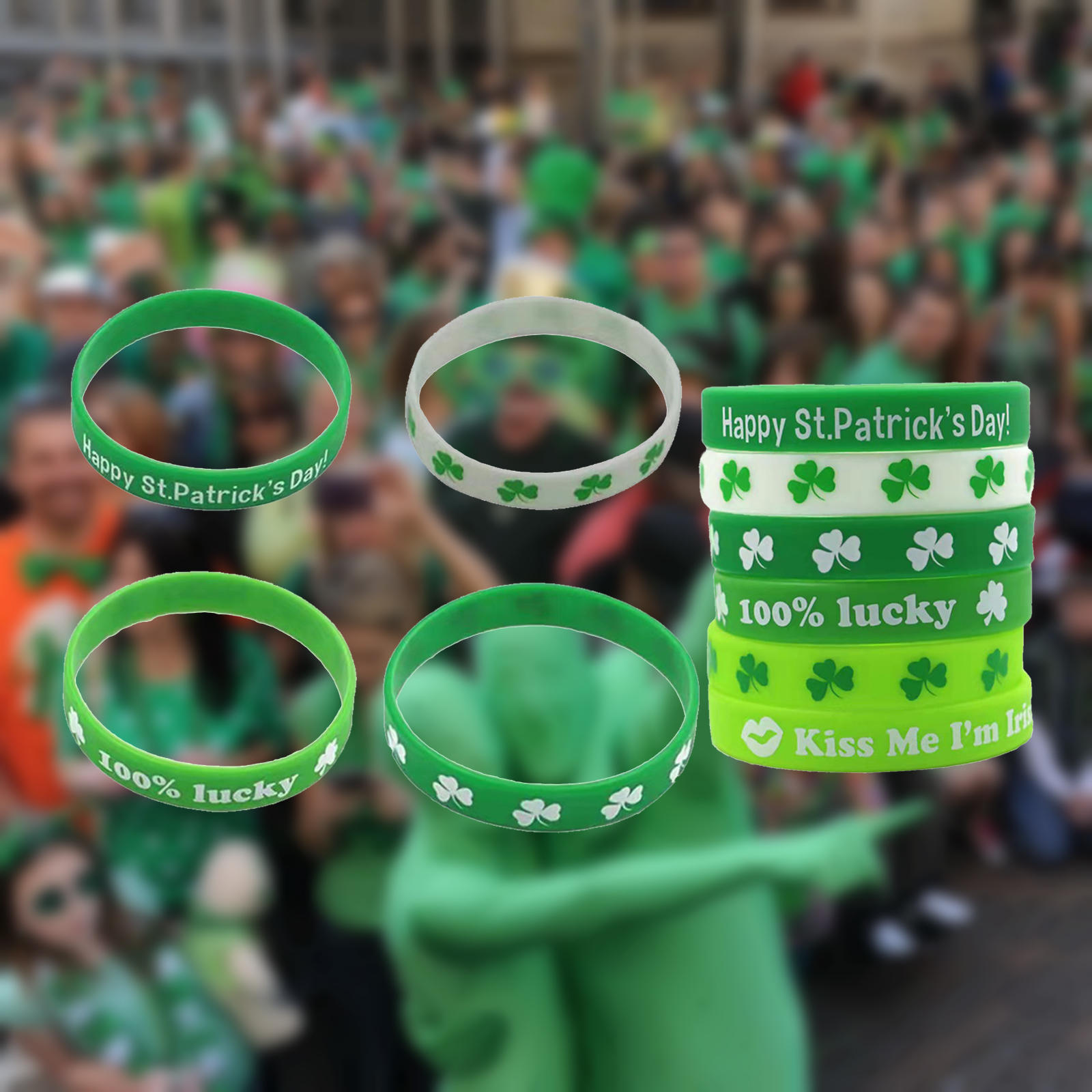 Rubber Wristbands 'S Day Shamrock Silicone Good Luck Green Bracelets for Presents Decoration Party Favors Supplies