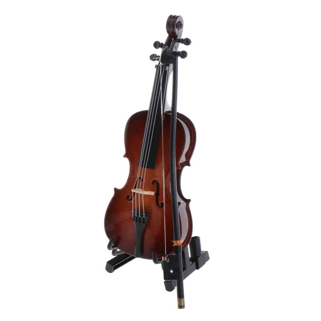 Miniature Cello Musical Instrument W/ Stand for 1:12 Dolls House Decor