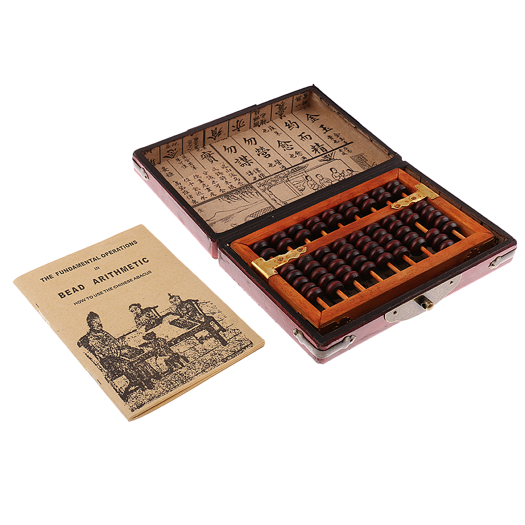 Antique Chinese Wooden Bead Arithmetic Abacus W/ Storage Case Math Counting