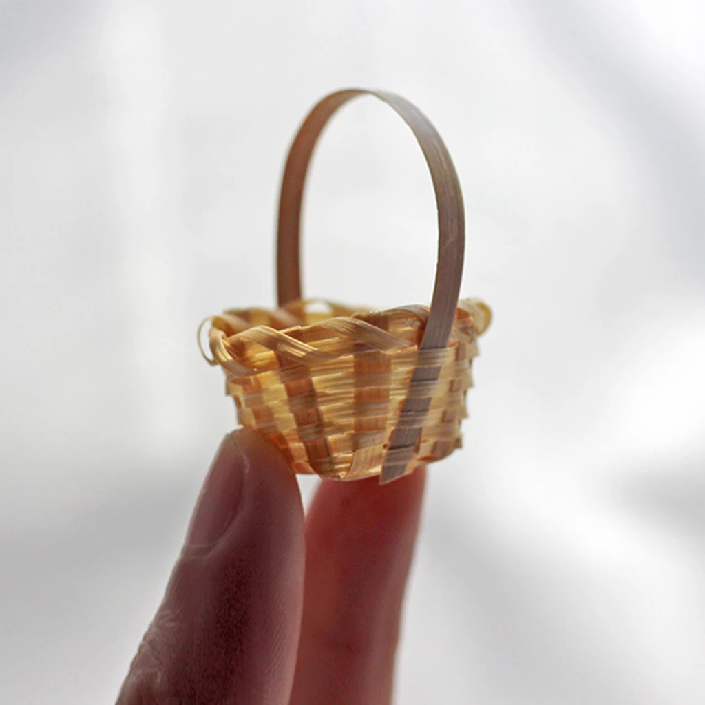 1/6 1/12 Scale Dollhouse Food Storage Bamboo Basket for OB11 Tiny Model Cabinet Decoration Birthday Gifts