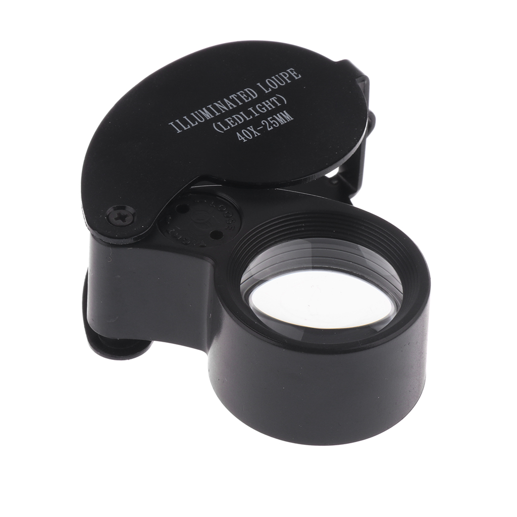 40X 25 mm Illuminated Jeweler LED Loupe Magnifier with Metal Construction and Optical Glass Jewelry Tools Black