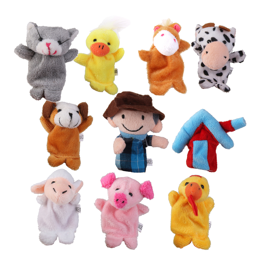 10x Old MacDonald Farm Story Family Finger Puppets Cloth Doll Kids Hand Toys