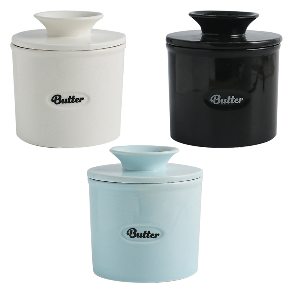 Cute Handmade Ceramic Butter Crock Fresh Spreadable Storage Holder for Refrigerator Hand-held Lid Reasonable Capacity