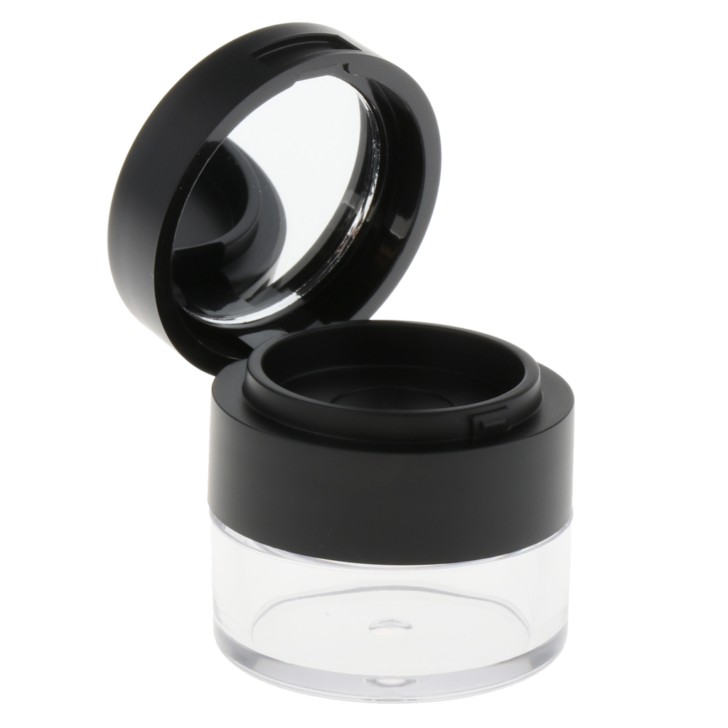 3G Mini Makeup Loose Powder Case Travel Plastic Jar W/ Sifter&Mirror Black