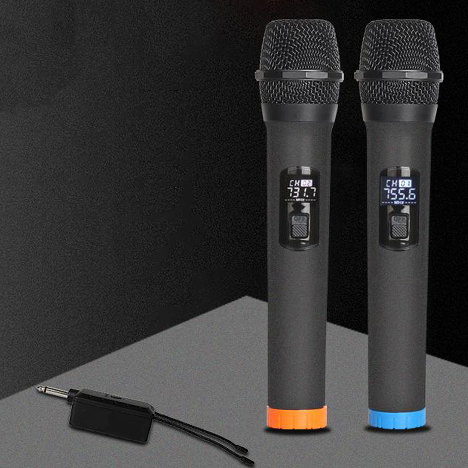 Black Handheld Wireless 2pcs Microphones 2channel VHF Cordless Microphone Professional Mic for Family Party Church Meeting