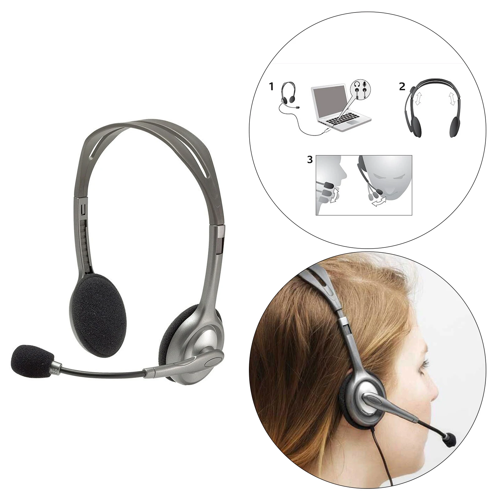 3.5mm Wired Headphone with Mic Noise Cancelling for Computer PC Education
