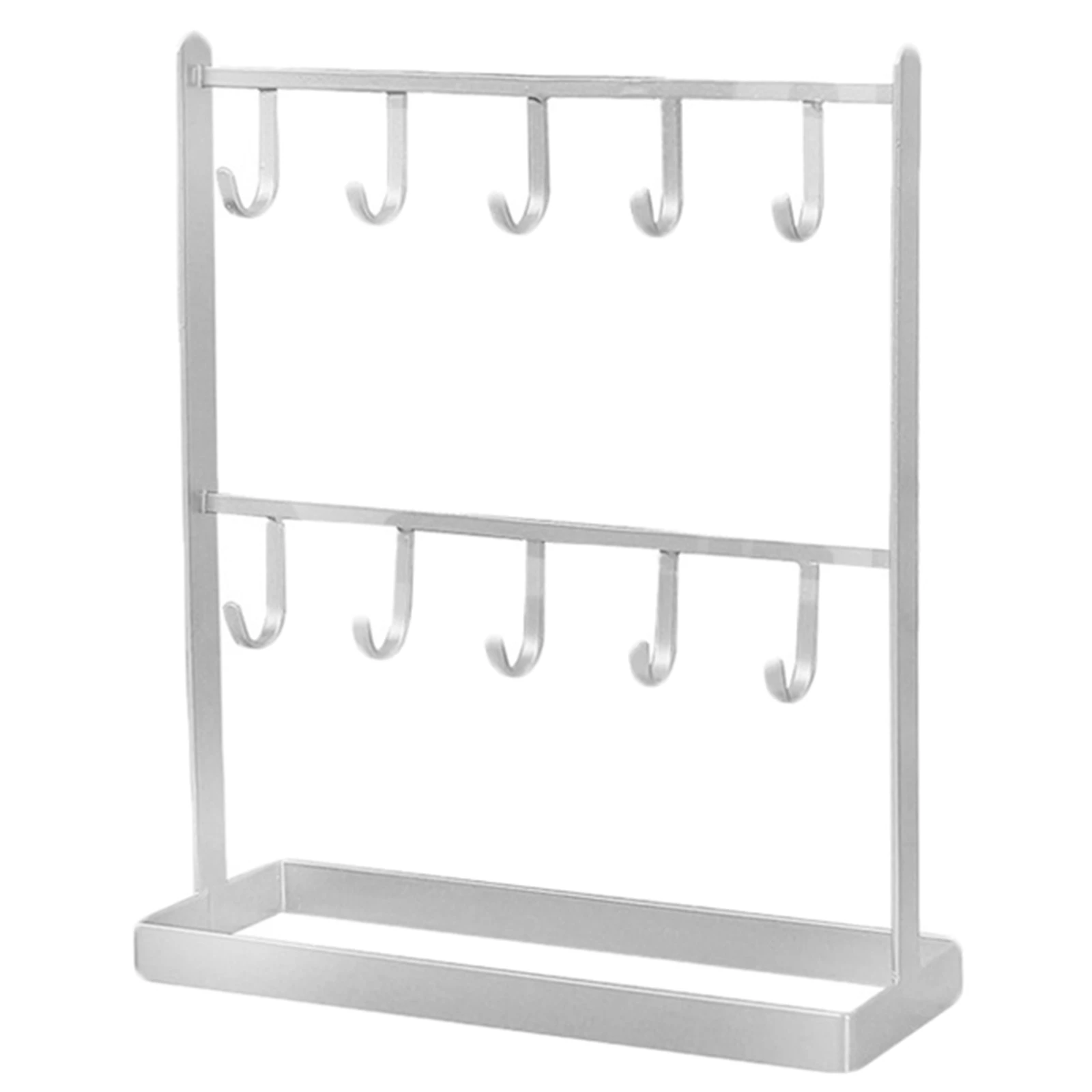 Jewelry Stand Metal Organizer Necklaces Bracelet Earrings Holder Free Standing Tabletop Countertop with Hooks 2 Tier Rack