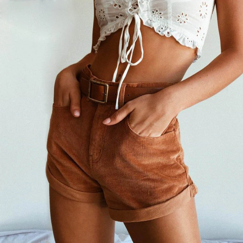 Women's Sexy Solid Color Stretch Shorts Tight High Waist Short Bottom Casual Corduroy Curling Clothing Summer Fashion New african dresses