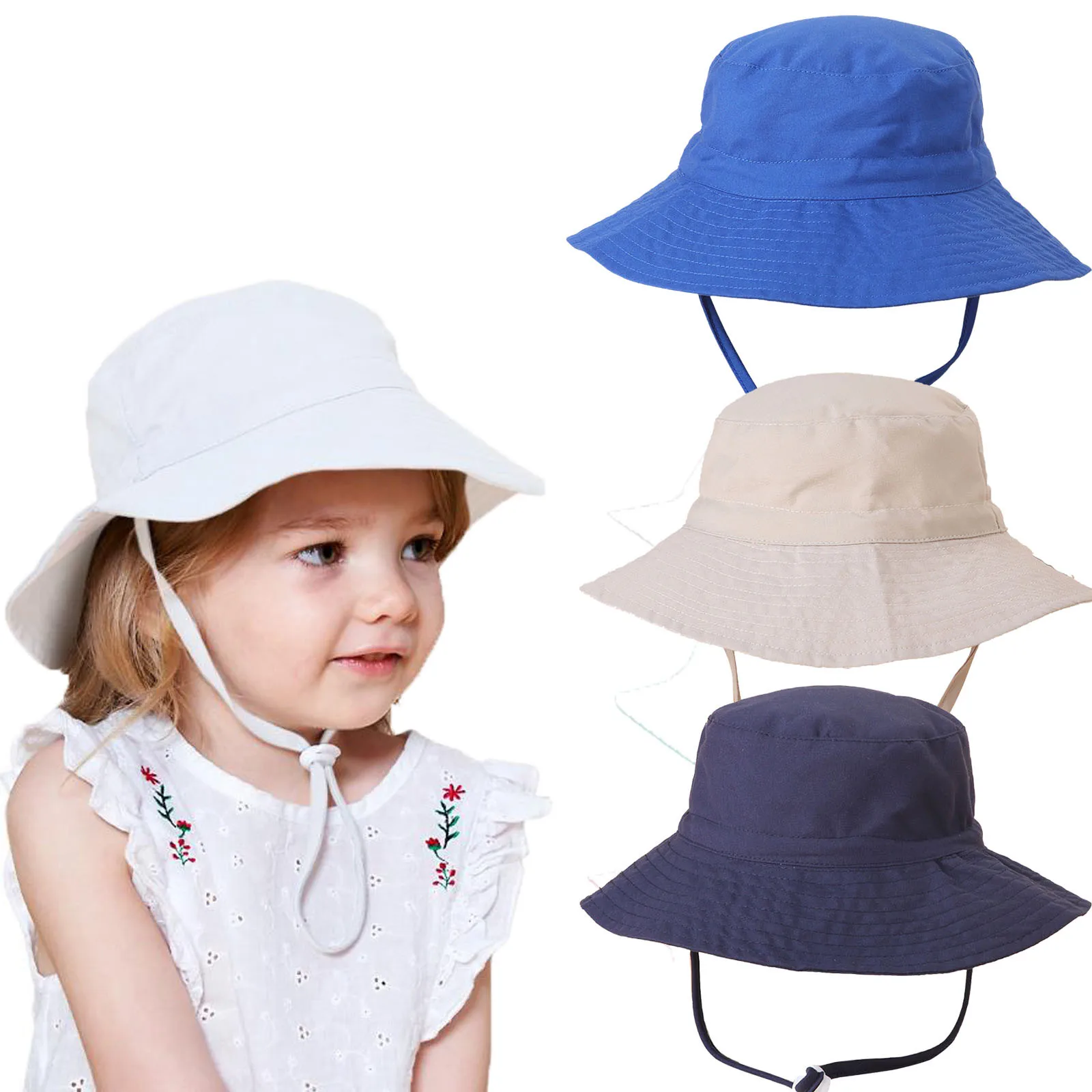 Joligiao Cubo Ajustable Sombrero para el Sol para Bebés Niñas Niños Pequeños Sombrero para Niños Niñas Pequeños Gorro de Protección Solar con Cordones de Visera 