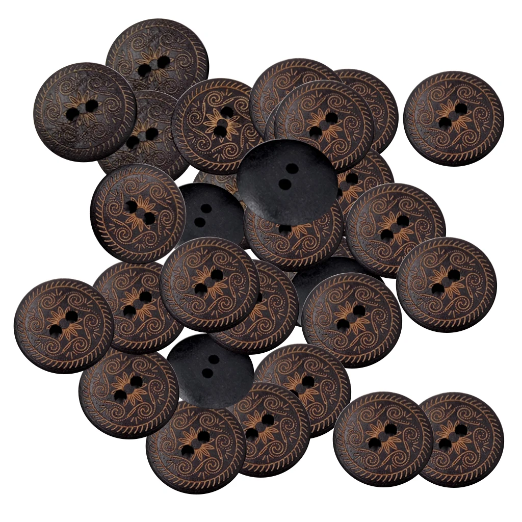 50pcs Vintage Round Flower Wooden Buttons 2 Holes Sewing Buttons for Crafts DIY